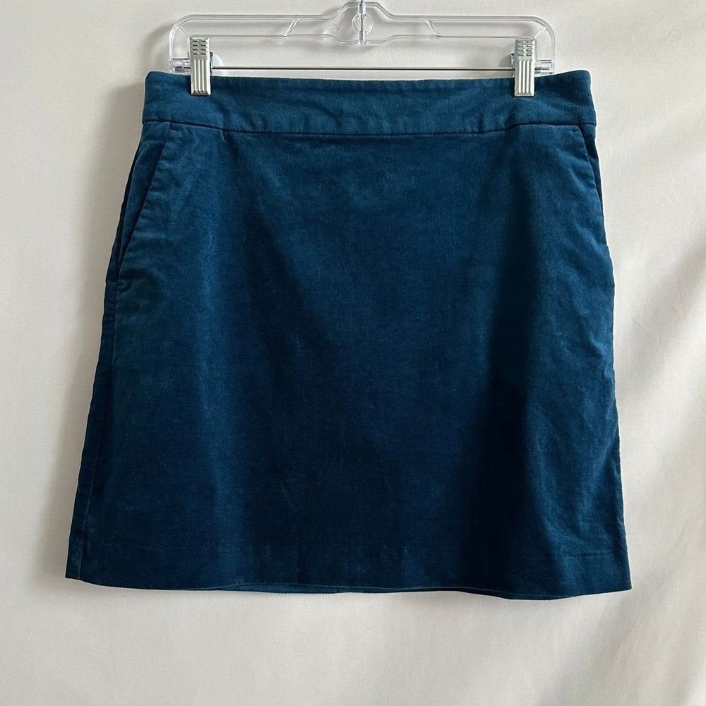 LOFT Velvet Mini Skirt Size 8 Teal Blue Preppy Holiday Dark Academia Whimsigoth